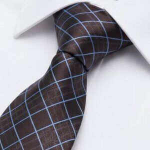 Nautica Silk Tie Brown Blue Plaid Geometric Diamonds